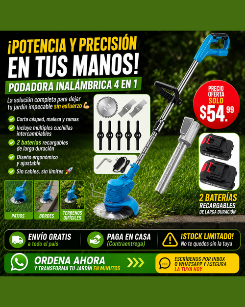 Cortadora Y Podadora De Cesped 2 Baterias 48V